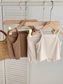 SHEIN 4pcs/Set Baby Girl Cute Knitted Camisole & Shorts Set, Summer