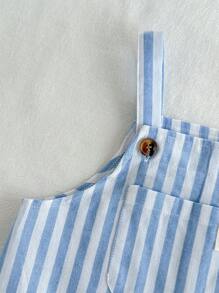 Baby Boy Colorful Striped Knit Suspenders Jumpsuit Shorts, Casual Versatile,Kids - Blue and White - View 5