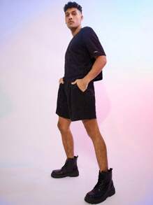 FeverCity 男士针织宽针织短袖T恤套装 - 黑色 - 查看 2