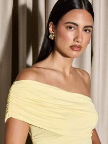 AiiRZ 褶皱不对称无袖抹胸上衣，适合晚宴、俱乐部、夏季等场合，无肩带修身垂褶设计，时尚百搭，适合约会之夜。 - 黃色 - 查看 4