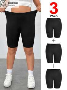 SHEIN EZwear 大码 3 件套黑色紧身打底裤套装 - 黑色 - 查看 6