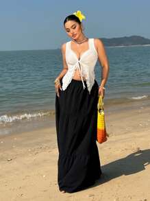 Flirla Plus Size Solid Color Camisole Top, Casual And Fashionable For Everyday Wear - White - View 4