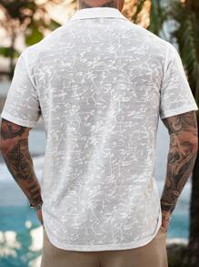 Manfinity RSRT 男士纯色网眼刺绣短袖休闲度假衬衫 - 白色 - 查看 2