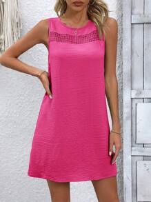 EMERY ROSE Women Solid Color Round Neck Sleeveless Casual Short Dress