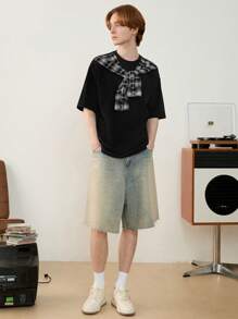 Manfinity VCAY 男士针织休闲日常宽松短袖 T 恤 - 黑色 - 查看 1