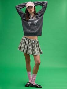 COUREZ Tailored Low Rise Check Mini Skirt Y2K Vintage - Multicolor - View 4