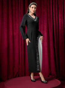 Modelyn Fashion Luxurious Rhinestoned Long Dress For Women Fall Cloth For Women - Black - View 6