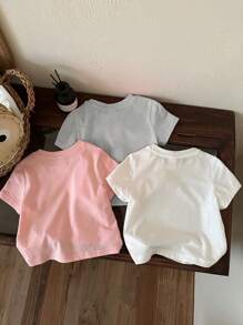SHEIN Leap Crew Top de manga corta y cuello redondo casual y minimalista para niña, adecuado para el verano