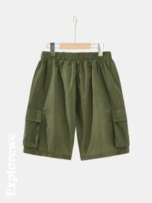 SHEIN Teen Boy Minimalist Fashion Casual Lightweight Jacket And Shorts Set, Everyday Wear - Green - View 3
