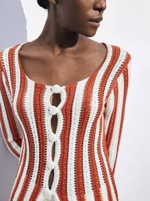 Maija Blouse de vacances à manches longues, nœud sur le devant, motif rayé, style bohème, pour femmes