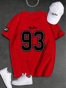 Manfinity Campus Court Men's Casual Round Neck Short Sleeve T-Shirt, Simple And Fashionable, Suitable For Summer, Jersey T Shirt - Red - View 2