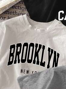 Attitoon 3pcs Casual Minimalist English Graphic Round Neck Short Sleeve Cropped Fitted Tee Shirt For Women Back To School