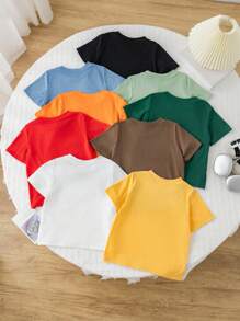 SHEIN Bộ 9 áo thun trẻ em trai: Thoải mái, thoáng khí, mặc hàng ngày, đa năng, giản dị, thời trang, cơ bản, đơn giản, dễ thương, nhiều màu sắc, cổ tròn, tay ngắn, áo thun dệt kim, thích hợp cho anh chị em, quần áo bố mẹ - con cái, phù hợp cho mặc hàng ngày, thể thao, trường học, tiệc tùng, lễ hội, biểu diễn, chụp ảnh, mùa tựu trường. - Nhiều màu - Xem 2