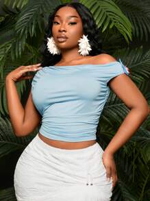 SHEIN SXY Plus Size Women Sexy Spring And Summer 3D Flower Decor Sleeveless Asymmetrical Neck Tight Short Crop Top ,Suitable For Early Spring, Spring And Summer, Rainforest, Beach Party, Seaside Vacation, Bonfire Party, Cool And Light, Slim Fit, Comfortable To Wear,Easy To Match&Looks Slim,Accent Your Body,Flatter The Figure