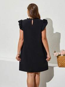 SHEIN Clasi Plus Size Lace-Trimmed Hem Simple Casual Mini Skirt, Suitable For Summer/Spring, Retro, Vacation, Valentine's Day, Elegant Women's Dress, Women's Birthday Dress, Women's Wedding Guest Dress, Women's Dignified Dress, Carnival, Elegant Women's Attire, Evening Banquet, Elegant Wedding Dress. - Black - View 2