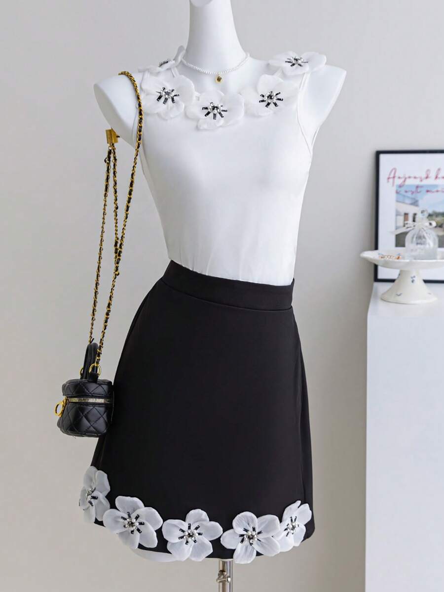 2pcs Teen Girls Floral Print Top & Skirt Set, Casual Elegant Outfits For Spring/Summer/Autumn