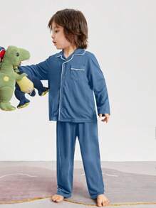 SHEIN Boy Contrast Color Trim Long Sleeve Pajama Set