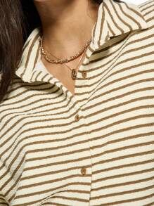 MISSGUIDED Striped Towelling Longline Shirt - Apricot - View 4