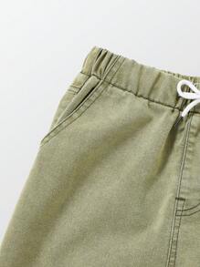 Denim Tween Boys' Casual Daily Urban Street Green Skinny Jeans With Elastic Waistband & Adjustable Drawstring Hem - Army Green - View 4