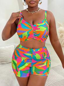 Slaydiva Plus Size 3pcs Swimwear Set: Swimwear, Cover-Up, Print Design, Casual Beachwear For Summer Holiday, Vacation - Multicolor - View 4