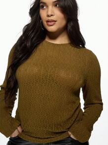 MISSGUIDED PLUS 大码罗纹立领长袖秋冬弹力基本款修身上衣休闲办公室装 - 綠色 - 查看 5