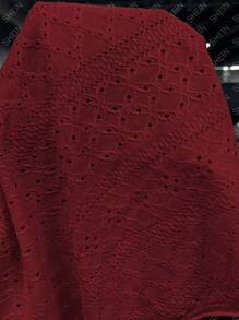 SHEIN LUNE Contrast Lace Batwing Sleeve Split Hem Tee Graphic Tees Women Tops - Burgundy - View 7