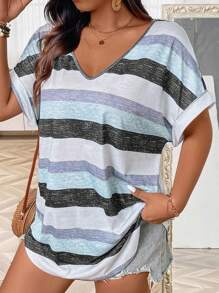 Áo thun nữ cổ chữ V tay ngắn in họa tiết thường ngày cỡ lớn dành cho nữ - Nhiều màu - Xem 5