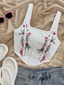 Soleia WYWH Women Herringbone Embroidered White Knit Jacquard Tank Top - Pink - View 4