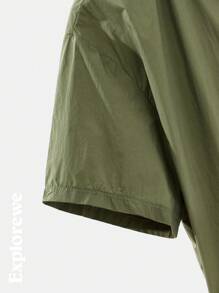 SHEIN Teen Boy Minimalist Fashion Casual Lightweight Jacket And Shorts Set, Everyday Wear - Green - View 5