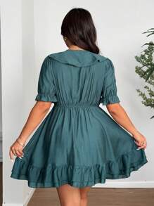 SHEIN Clasi 大码纯色休闲连衣裙，简约时尚，适合日常穿着 - 綠色 - 查看 7