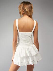 MISSGUIDED Broderie Anglaise Mini Dress With Tiered Ruffle Hem Square Neck Sleeveless Summer Party Dress Eyelet Embroidered Wedding Guest Sundress Perfect For Beach Vacation