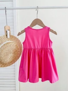 SHEIN 2pcs/Set Baby Girl Cute Floral Print Knitted Dress, Summer Clothes - Hot Pink - View 5