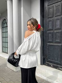 Chiquease Women's Open Shoulder Shirts, Stylish Commuter Evening Wear, Elegant Shirts