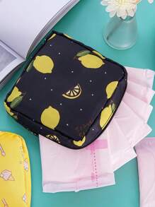 1pc Lemon Pattern Sanitary Napkin Storage Bag, Modernist Portable Sanitary Pad Pouch Period Kit Storage Bag For Home For Travel Storage Bag,Makeup Bag,Cosmetic Bag For Lipstick, Brush, Skincare, Mobile Phone, Coin, Small Items,Vacation Organizer,Spring,Multifunctional Use - Black - View 2