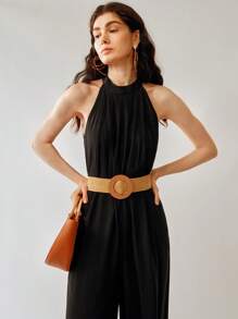 Uhlyne Women's Casual Elastic Waist Holiday Jumpsuit With Pockets