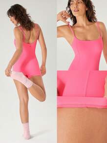 GLOWMODE 2.5'' FeatherFit™ Basic Yet Bold Adjustable Non-Slip Romper Jumpsuit Bodysuit Low Impact Yoga Daily Removable Cups Spring Summer - Pink - View 9