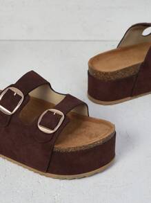 SHUZIA 女士新款坡跟厚底一脚蹬凉鞋，舒适简约休闲露背拖鞋春季鞋春假复活节度假鞋休闲鞋沙滩鞋母亲节礼物 - 咖啡棕 - 查看 4