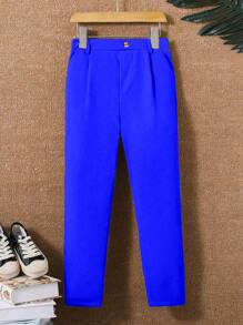 SHEIN Tween Boy Plain Color Tapered Suit Pants - Royal Blue - View 1