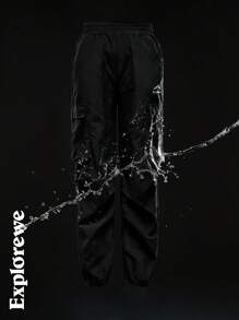 SHEIN Teen Girl Letter Print Cargo Pocket Drawstring Jogger Pants - Black - View 1