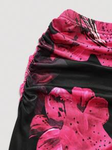 Rometta Large Floral Print Elastic Bodycon Fishtail Skirt, New Stylish & Versatile High Waist Fishtail Skirt For Women Fall Cloth For Women - Hot Pink - View 4