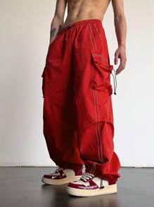 Manfinity Hypemode Men's Drawstring Waist Striped Cargo Loose Casual Pants - Red - View 1