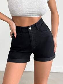 RueChic Women High Waisted Pocketed Casual Slim Fit Shorts, Everyday Wear - Black - View 4