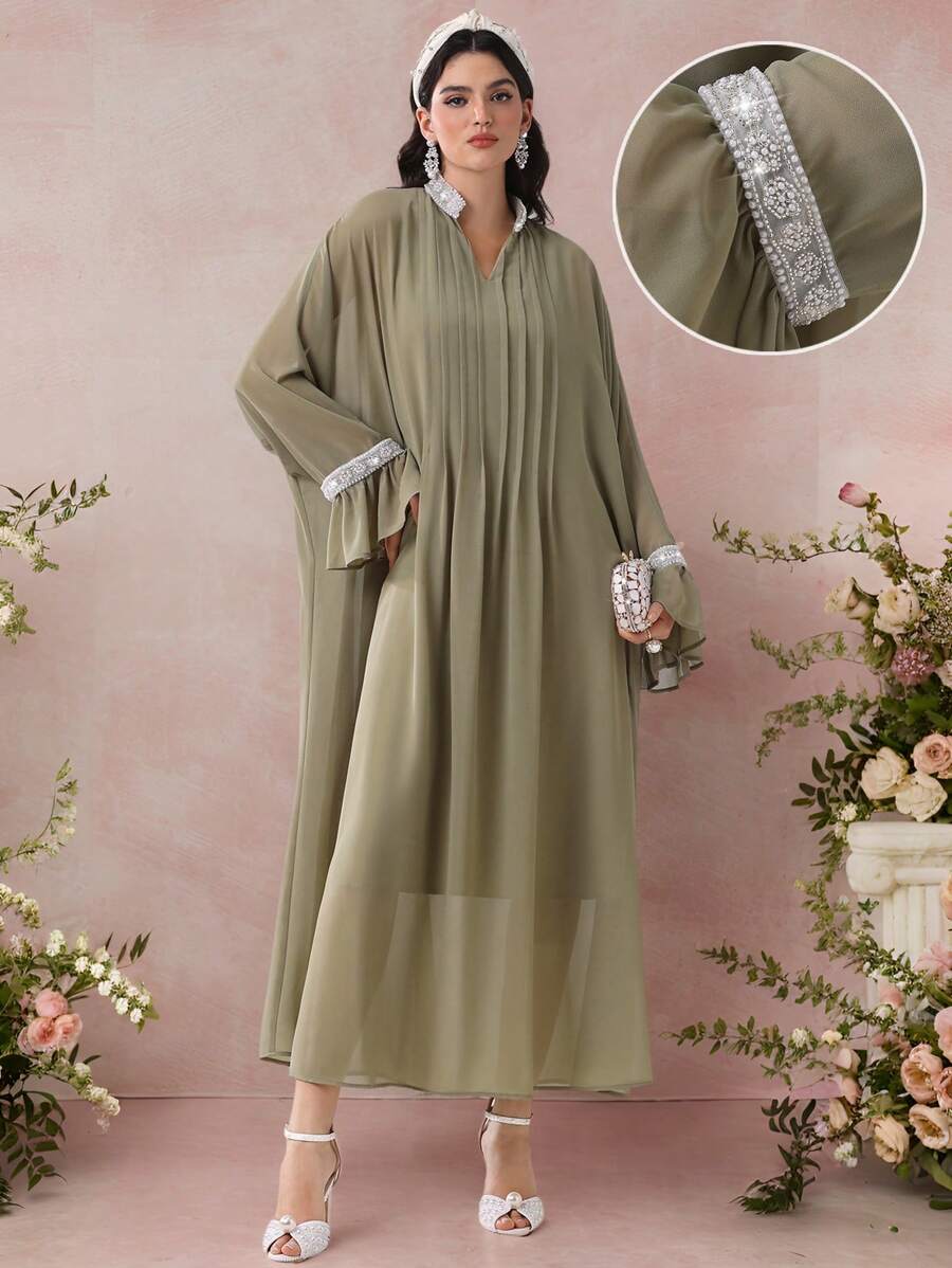 Al Najma Elegant & Modest Chiffon Ruffle Sleeve Dress For Women, Arabian Dresses