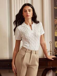 Anewsta Elaire Anewsta 春夏 Old Money 优雅简约 Polo 领短袖针织毛衣，羊毛混纺 - 白色 - 查看 5