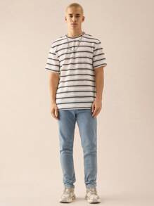 SWAVVY Camiseta de manga corta de ajuste holgado y de punto de unicolor casual para hombres jóvenes