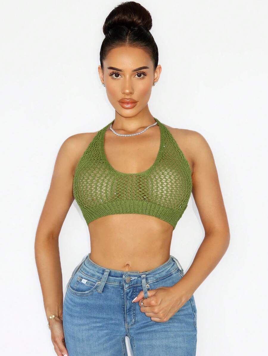 Zolique 女士露背挂脖镂空针织上衣