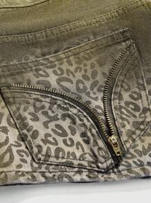 ROMWE J-Fashion Y2K涩谷辣妹千禧豹纹烫金超低腰交叉复古紧身牛仔短裤（女款） - 灰色 - 查看 4