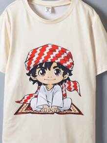Tween Boy Cute Retro Pattern Loose Comfy Short Sleeve T-Shirt - Apricot - View 3