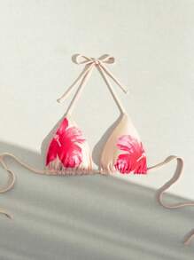 SHEIN Swim 女士双面纯色细肩带挂脖比基尼上衣沙滩装