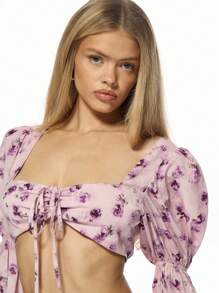 MISSGUIDED Milkmaid 套装泡泡袖短款上衣搭配长裙花卉印花夏季海滩波西米亚风节日两件套派对度假连衣裙套装 - 彩色 - 查看 3